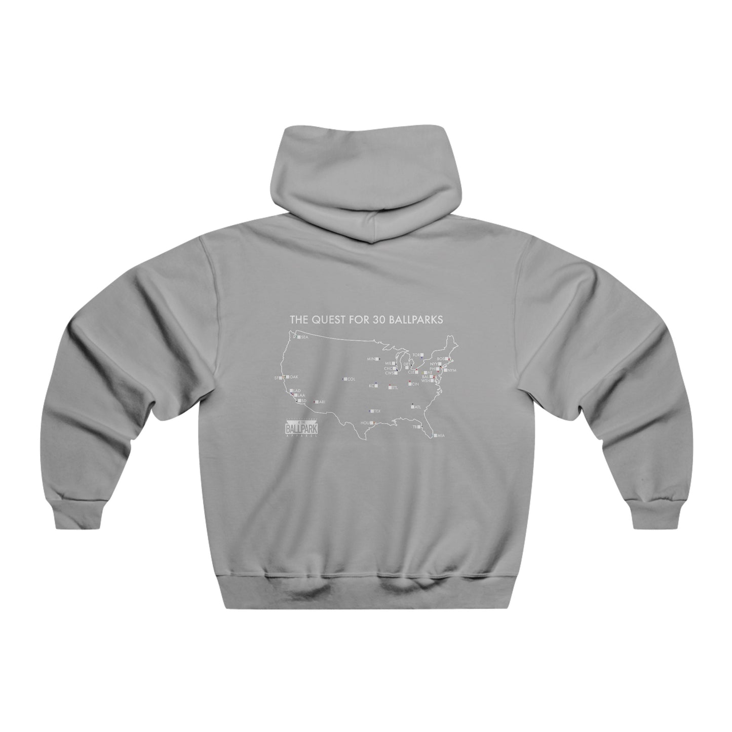The Quest for 30 Ballparks Hoodie (Check Off Your Ballpark Progress) | At The Ballpark Apparel