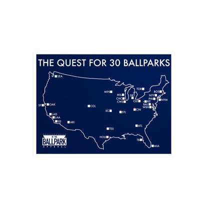 The Quest for 30 Ballparks Sticker | At The Ballpark Apparel