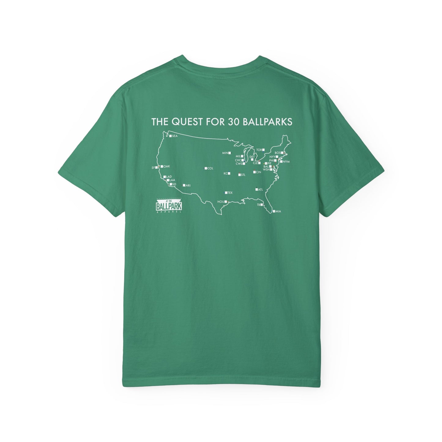 The Quest for 30 Ballparks T-Shirt (Check Off Your Ballpark Progress) | At The Ballpark Apparel