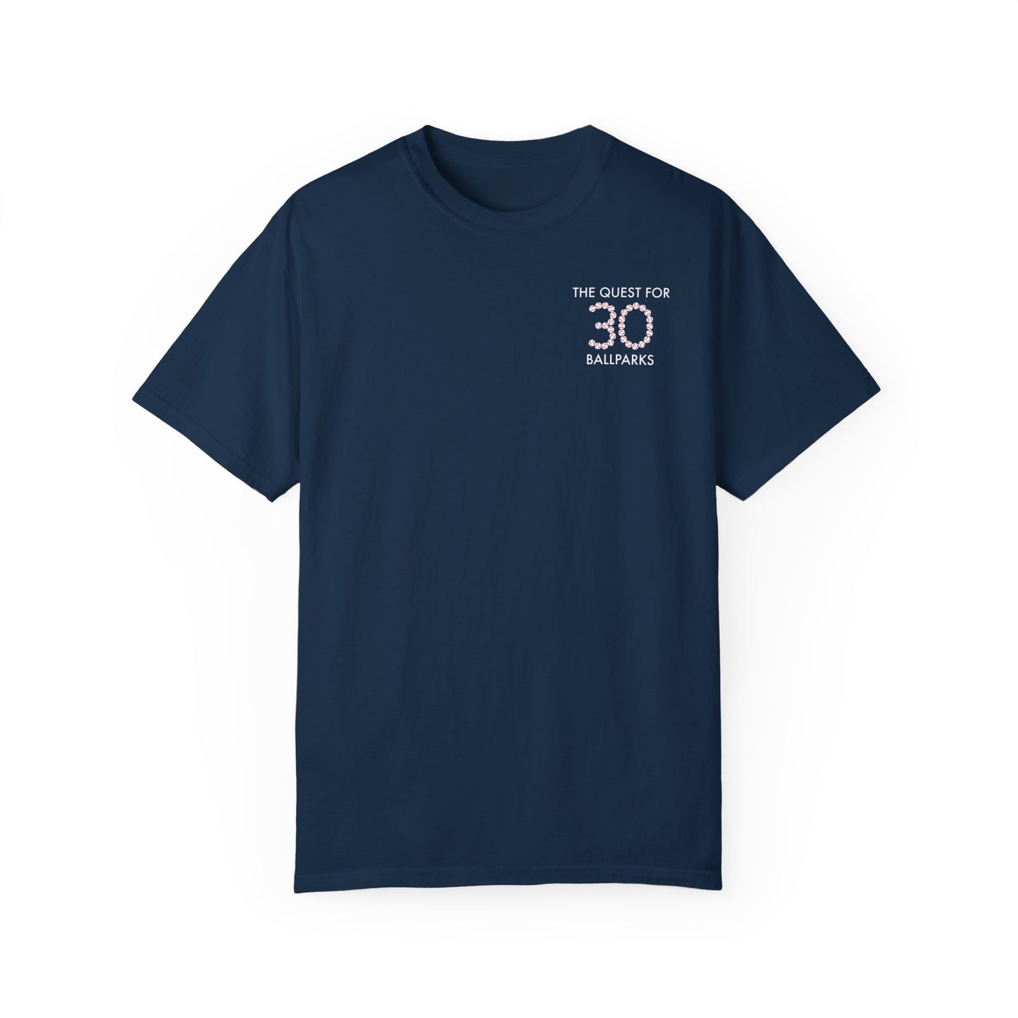 The Quest for 30 Ballparks T-Shirt (Check Off Your Ballpark Progress) | At The Ballpark Apparel